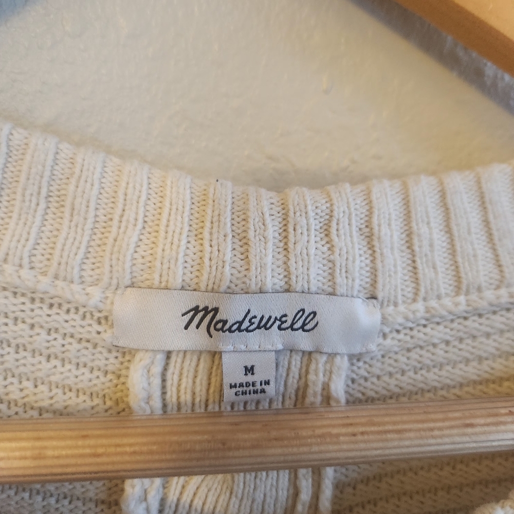 Madewell Greensboro Button-Back Sweater | Cream‎ & Periwinkle | Size M - Picture 2 of 9